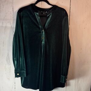 Ralph Lauren 1X Velvet Blouse in Deep Green with gold buttons